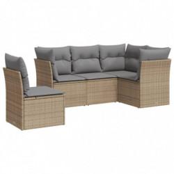 5-tlg. Garten-Sofagarnitur mit Kissen Beige Poly Rattan