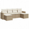 6-tlg. Garten-Sofagarnitur mit Kissen Beige Poly Rattan