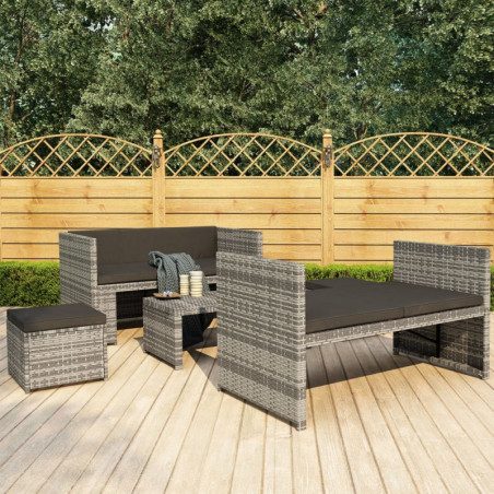 5-tlg. Garten-Lounge-Set Hazel mit Auflagen Poly Rattan Grau