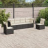 6-tlg. Garten-Sofagarnitur mit Kissen Schwarz Poly Rattan