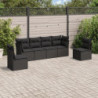 6-tlg. Garten-Sofagarnitur mit Kissen Schwarz Poly Rattan