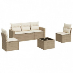 6-tlg. Garten-Sofagarnitur mit Kissen Beige Poly Rattan