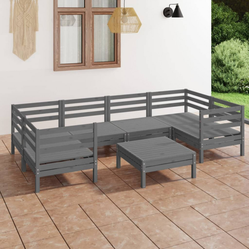 7-tlg. Garten-Lounge-Set Norman Grau Massivholz Kiefer