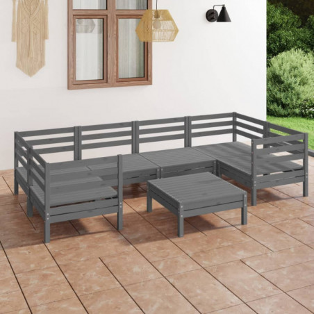 7-tlg. Garten-Lounge-Set Norman Grau Massivholz Kiefer