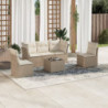 6-tlg. Garten-Sofagarnitur mit Kissen Beige Poly Rattan