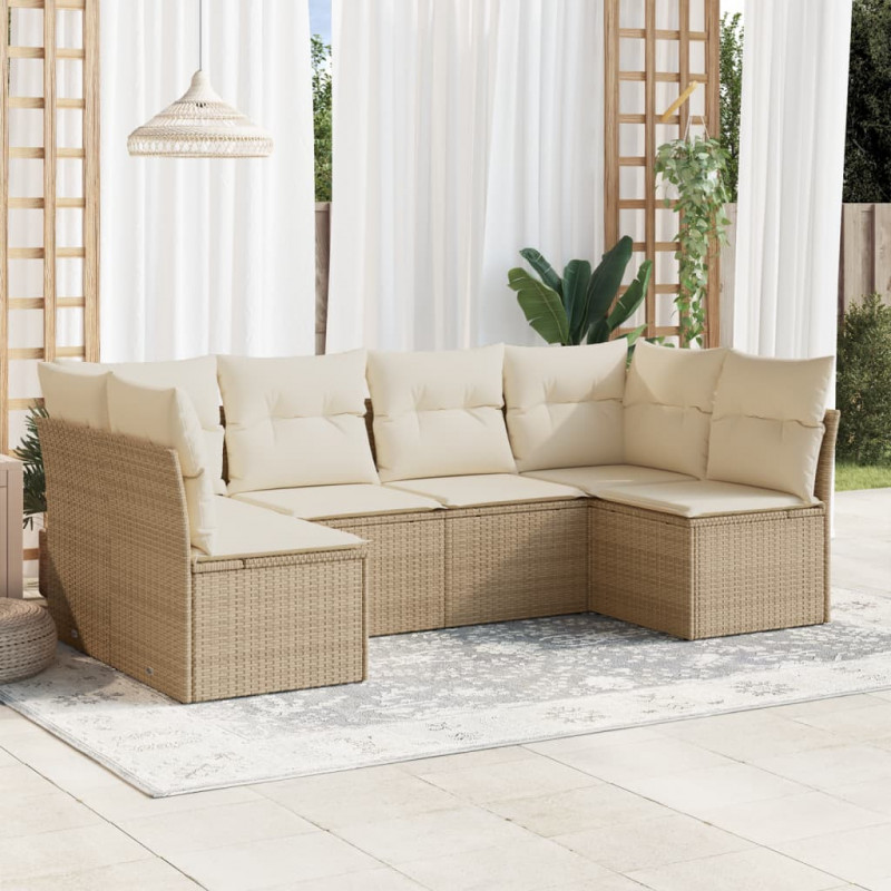 6-tlg. Garten-Sofagarnitur mit Kissen Beige Poly Rattan