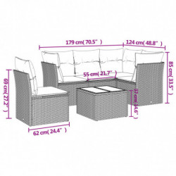 6-tlg. Garten-Sofagarnitur mit Kissen Schwarz Poly Rattan