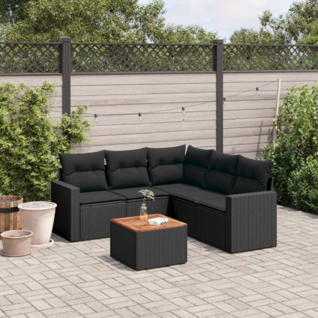 6-tlg. Garten-Sofagarnitur mit Kissen Schwarz Poly Rattan