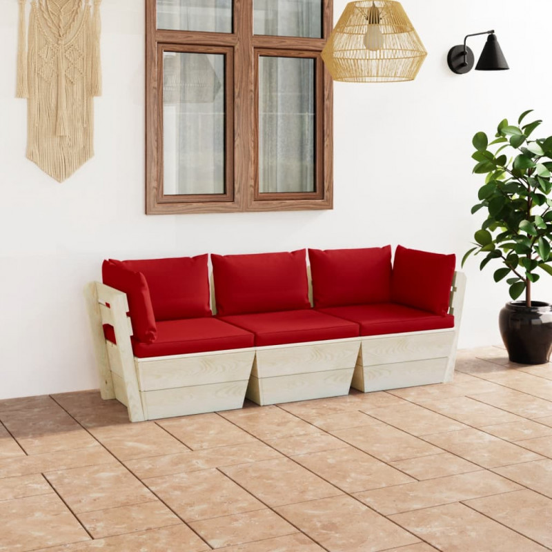 Garten-Palettensofa Trudy 3-Sitzer mit Kissen Fichtenholz