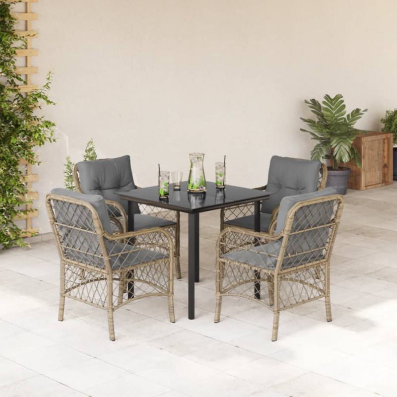 5-tlg. Garten-Essgruppe mit Kissen Beigemischung Poly Rattan