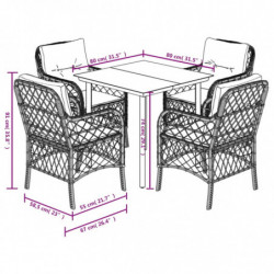 5-tlg. Garten-Essgruppe mit Kissen Beigemischung Poly Rattan