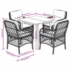 5-tlg. Garten-Essgruppe mit Kissen Hellgrau Poly Rattan