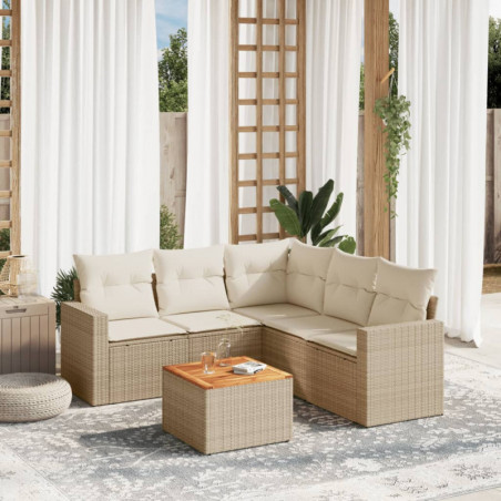 6-tlg. Garten-Sofagarnitur mit Kissen Beige Poly Rattan