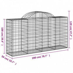 Gabionen mit Hochbogen 6 Stk. 200x50x100/120cm Verzinktes Eisen