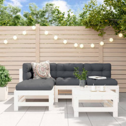 5-tlg. Garten-Lounge-Set mit Kissen Weiß Massivholz