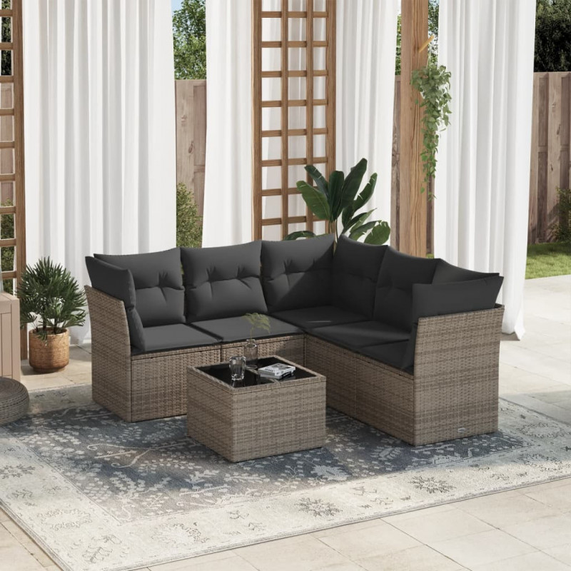 6-tlg. Garten-Sofagarnitur mit Kissen Grau Poly Rattan