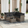 6-tlg. Garten-Sofagarnitur mit Kissen Grau Poly Rattan