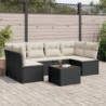 7-tlg. Garten-Sofagarnitur mit Kissen Schwarz Poly Rattan