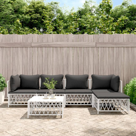 6-tlg. Garten-Lounge-Set mit Kissen Weiß Stahl