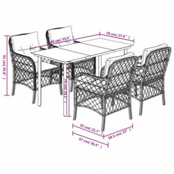 5-tlg. Garten-Essgruppe mit Kissen Braun Poly Rattan