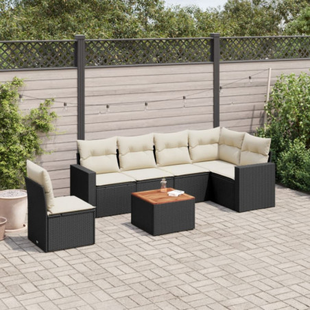 7-tlg. Garten-Sofagarnitur mit Kissen Schwarz Poly Rattan