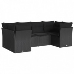 6-tlg. Garten-Sofagarnitur mit Kissen Schwarz Poly Rattan