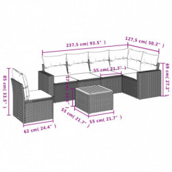 7-tlg. Garten-Sofagarnitur mit Kissen Schwarz Poly Rattan