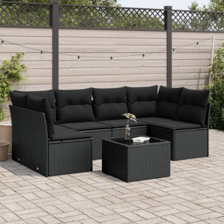 7-tlg. Garten-Sofagarnitur mit Kissen Schwarz Poly Rattan