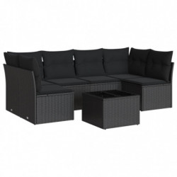 7-tlg. Garten-Sofagarnitur mit Kissen Schwarz Poly Rattan