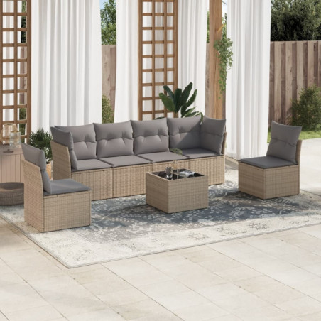 7-tlg. Garten-Sofagarnitur mit Kissen Beige Poly Rattan