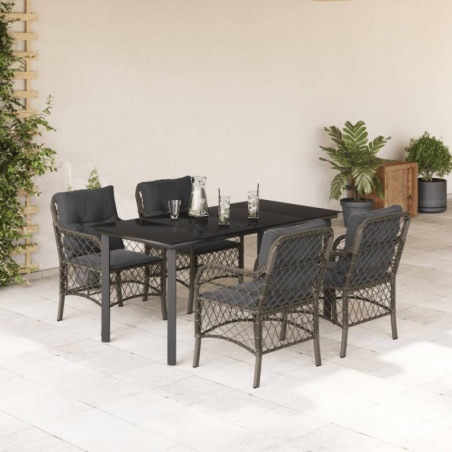 5-tlg. Garten-Essgruppe mit Kissen Grau Poly Rattan