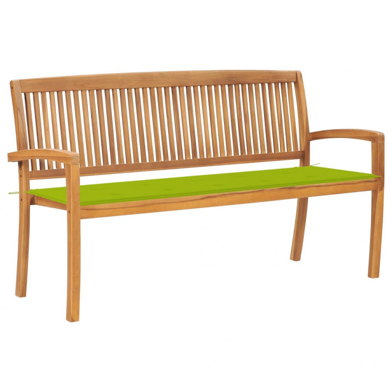 Stapelbare Gartenbank mit Auflage 159 cm Massivholz Teak