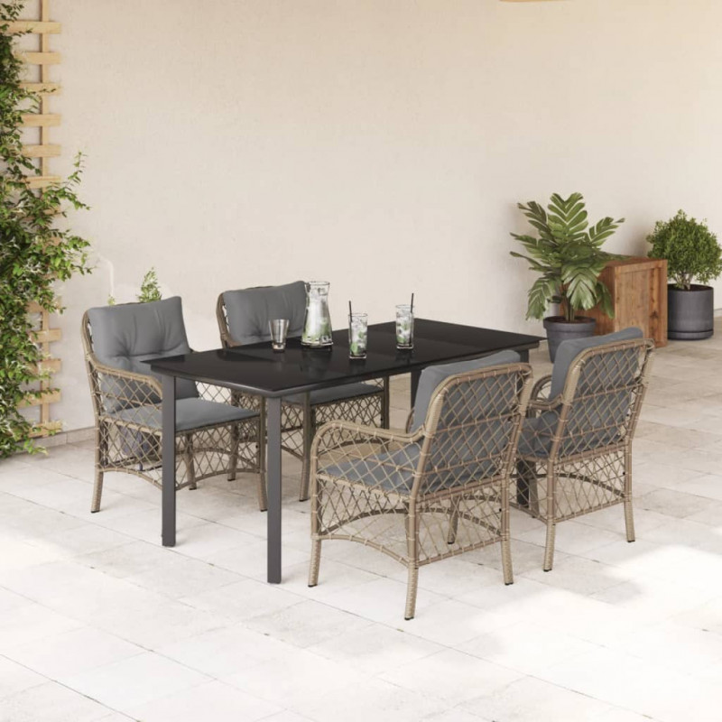 5-tlg. Garten-Essgruppe mit Kissen Beigemischung Poly Rattan