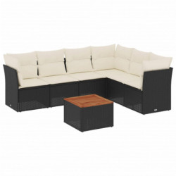 7-tlg. Garten-Sofagarnitur mit Kissen Schwarz Poly Rattan