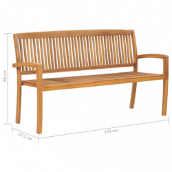 Stapelbare Gartenbank mit Auflage 159 cm Massivholz Teak