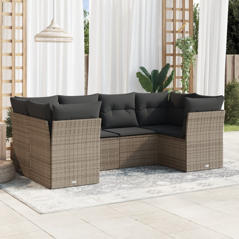 6-tlg. Garten-Sofagarnitur mit Kissen Grau Poly Rattan