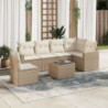 7-tlg. Garten-Sofagarnitur mit Kissen Beige Poly Rattan