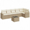 7-tlg. Garten-Sofagarnitur mit Kissen Beige Poly Rattan