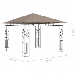 Pavillon Willow mit Moskitonetz & LED-Lichterkette 3x3x2,73 m Taupe