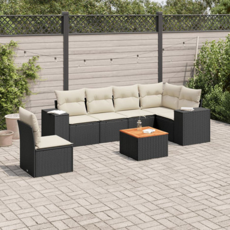 7-tlg. Garten-Sofagarnitur mit Kissen Schwarz Poly Rattan