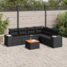 7-tlg. Garten-Sofagarnitur mit Kissen Schwarz Poly Rattan