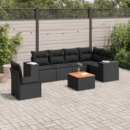 7-tlg. Garten-Sofagarnitur mit Kissen Schwarz Poly Rattan