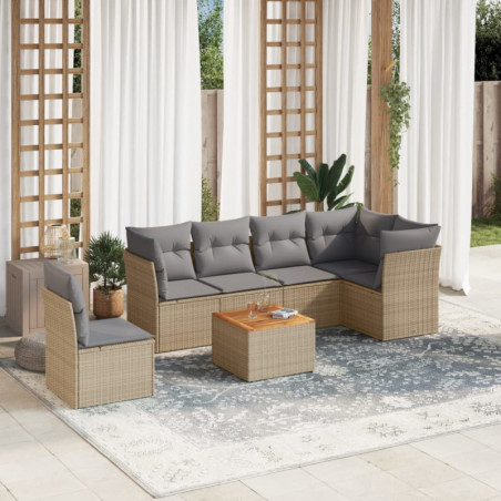 7-tlg. Garten-Sofagarnitur mit Kissen Beige Poly Rattan