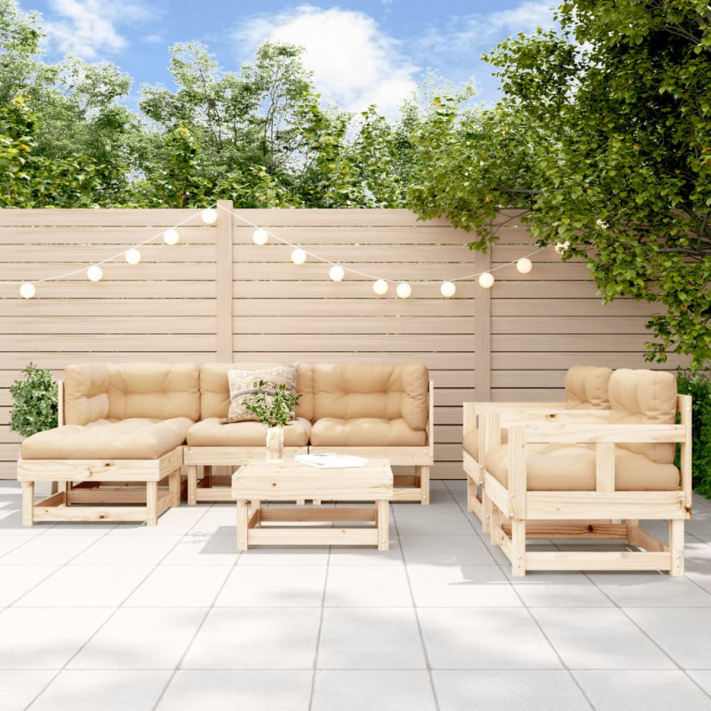 7-tlg. Garten-Lounge-Set mit Kissen Massivholz