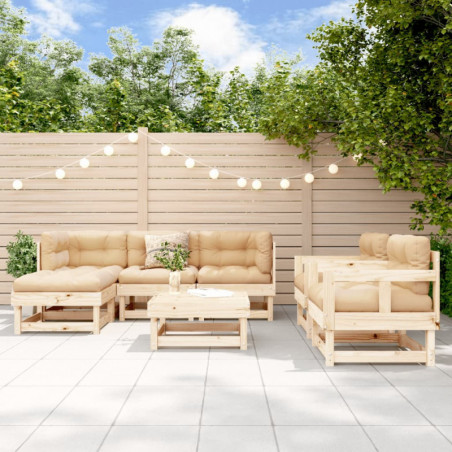 7-tlg. Garten-Lounge-Set mit Kissen Massivholz