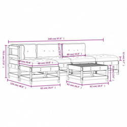 6-tlg. Garten-Lounge-Set mit Kissen Schwarz Massivholz