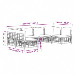 6-tlg. Garten-Lounge-Set mit Kissen Anthrazit Poly Rattan