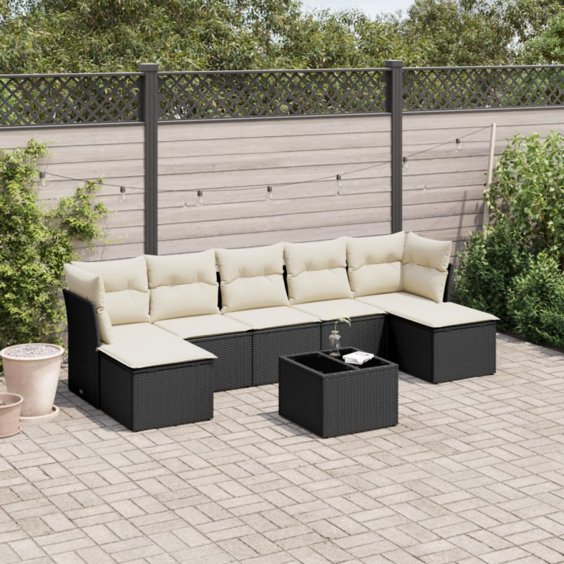 8-tlg. Garten-Sofagarnitur mit Kissen Schwarz Poly Rattan