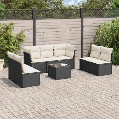 8-tlg. Garten-Sofagarnitur mit Kissen Schwarz Poly Rattan