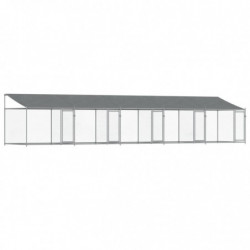 Hundezwinger mit Dach und Türen Grau 10x2x2 m Verzinkter Stahl